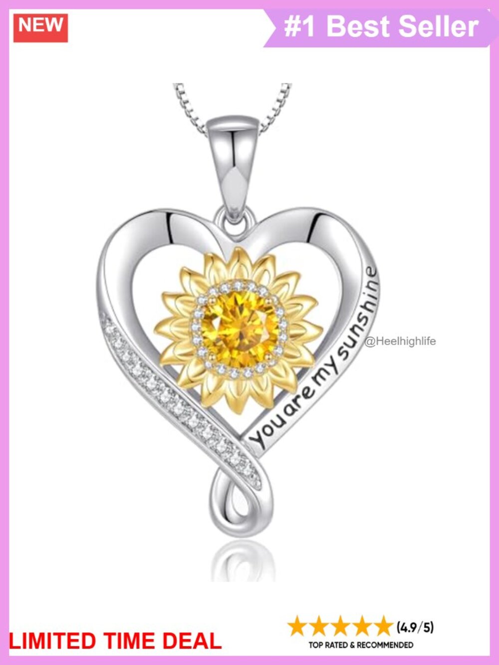 Moissanite Sunflower Sterling Silver Necklace Infinity Pendant